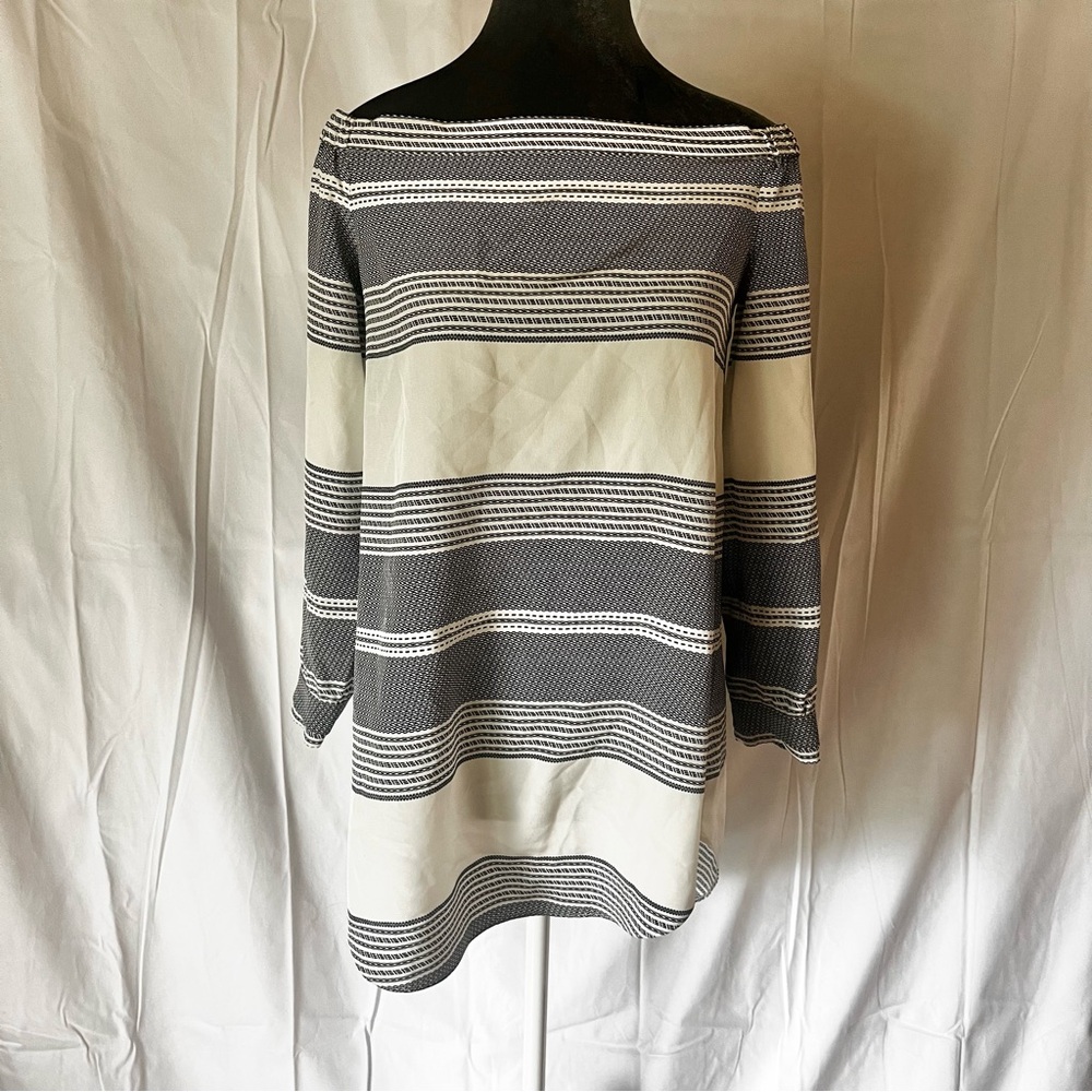 Derek Lam 100% SILK Striped Off-Shoulder shirt - Navy and Cream